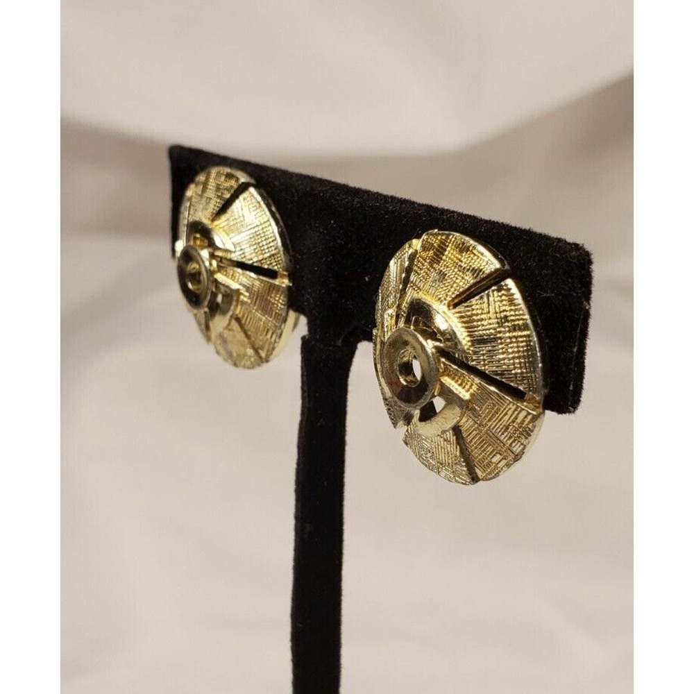 VTG Lisner Earrings Silver Tone Pinwheel Screw Back Mid Century MCM Round 7/8" - Picture 4 of 11